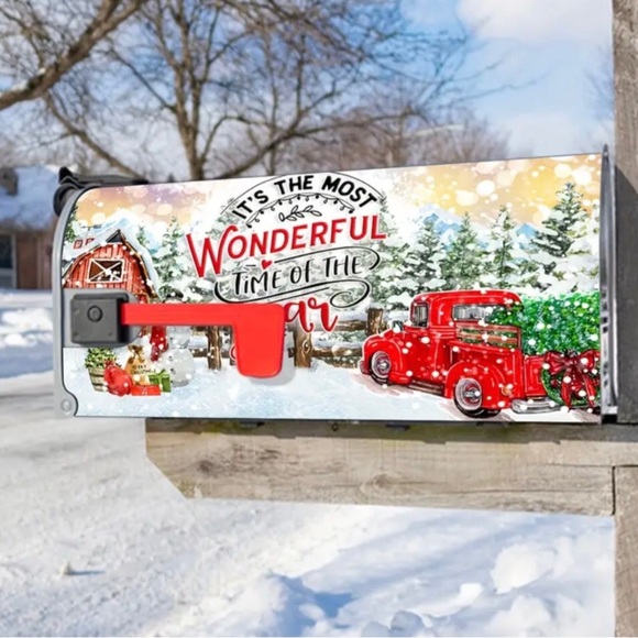 1pc Country Christmas Holiday Snowman Vintage Red Truck Mailbox Cover-Straps - Picture 6 of 11